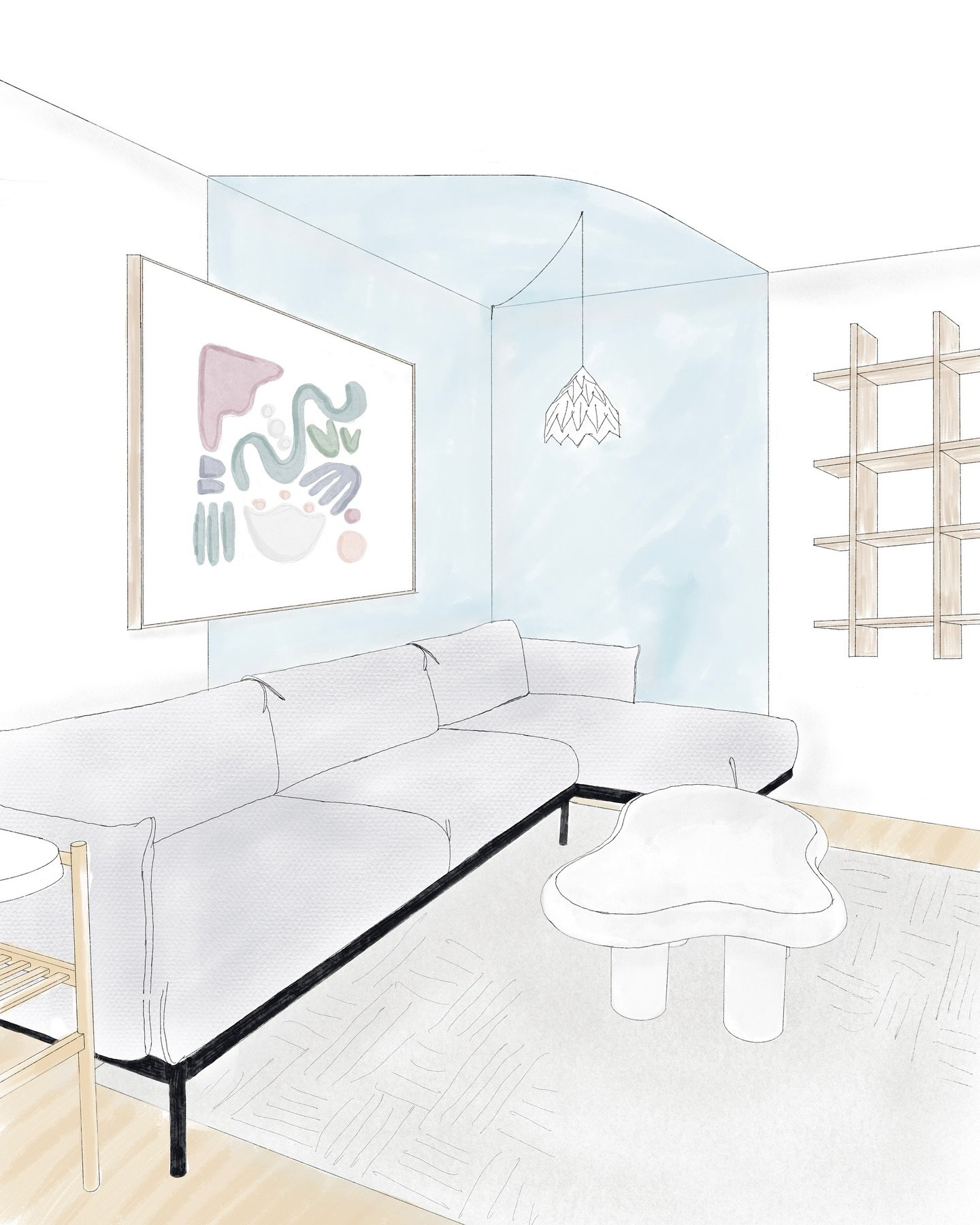 Preliminary sketch for the cutest living room update. The clients love Scandinavian design and all things pastel. 😍 

#scandihome #scandinaviandesign #yycdesign #yycdesigner #calgaryhomes #moderndesignhomes #pastelaesthetic