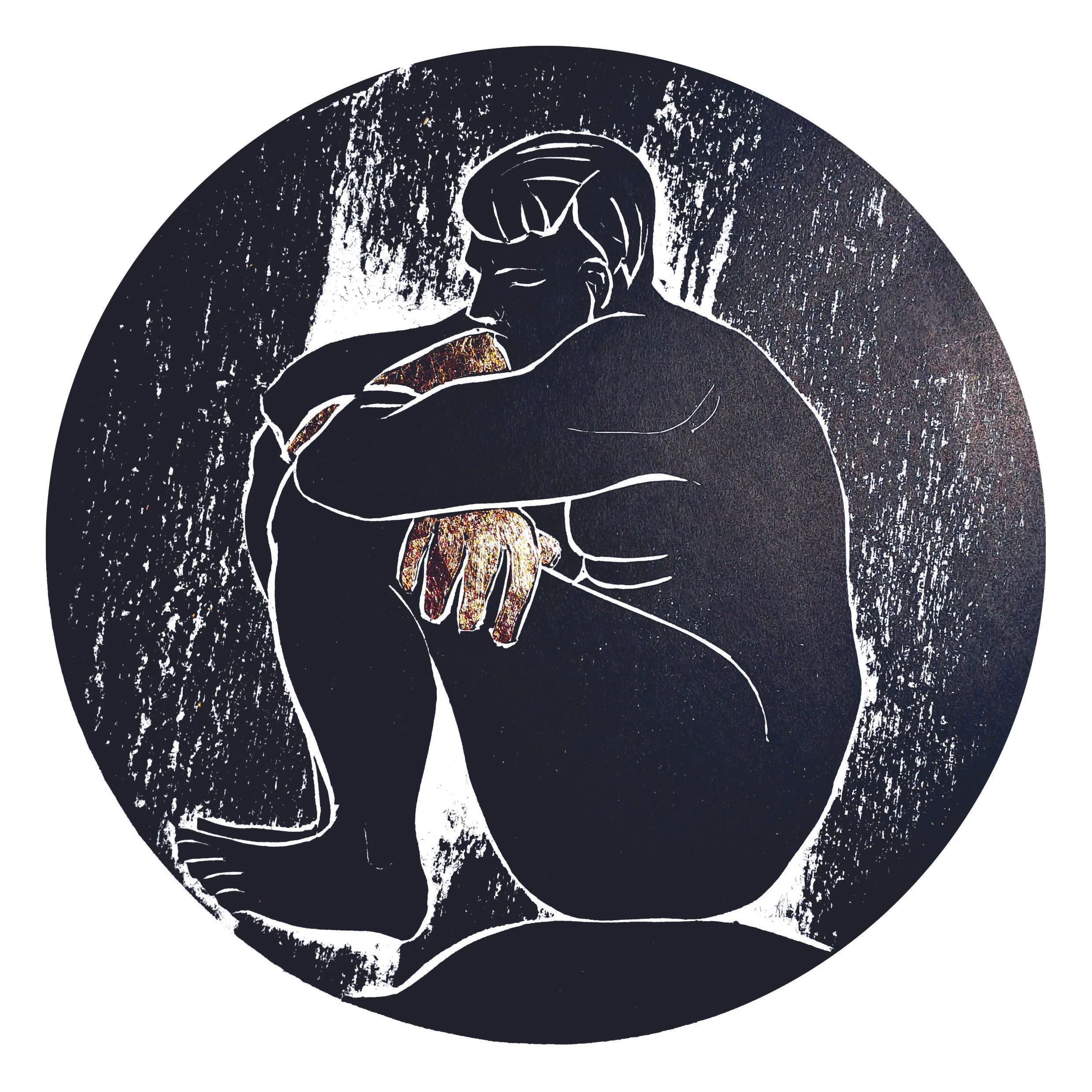 RosieBurnsArtist Marigold Man Contemplates Peace Original Artwork hand made Print