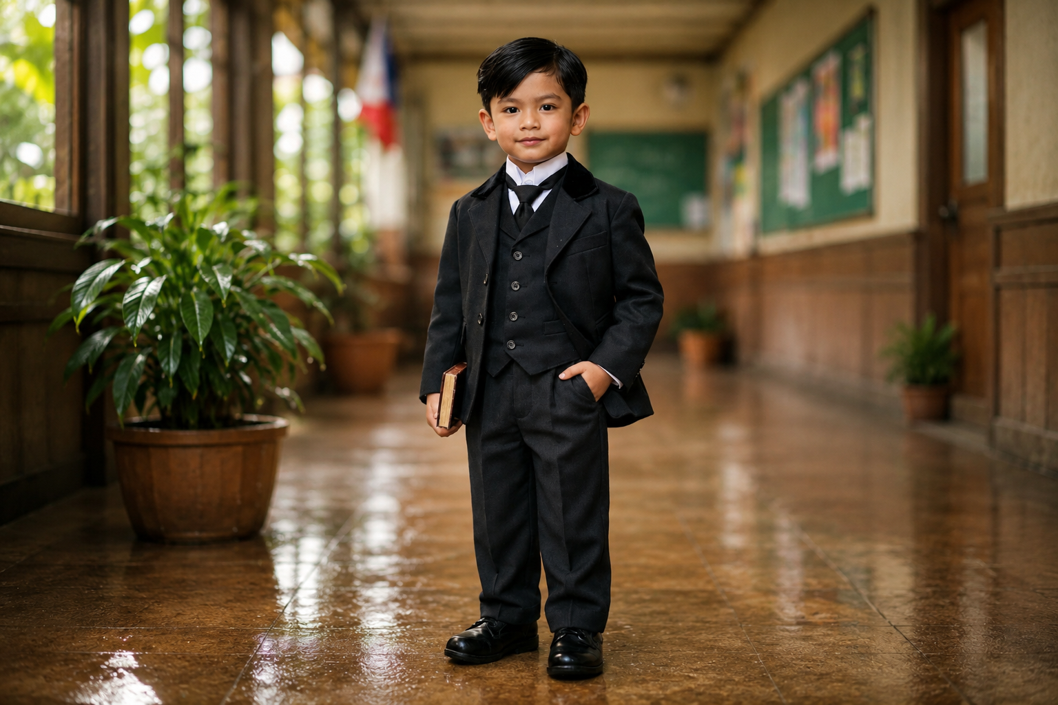 a ayoung boy wearing Dr. Jose Rizal costume
