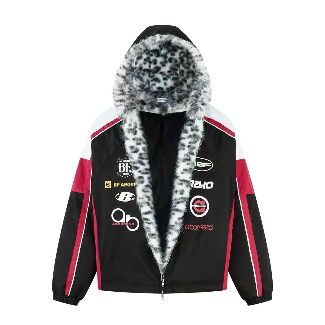 ファー裏地付き襟のレーシングスタイルジャケット