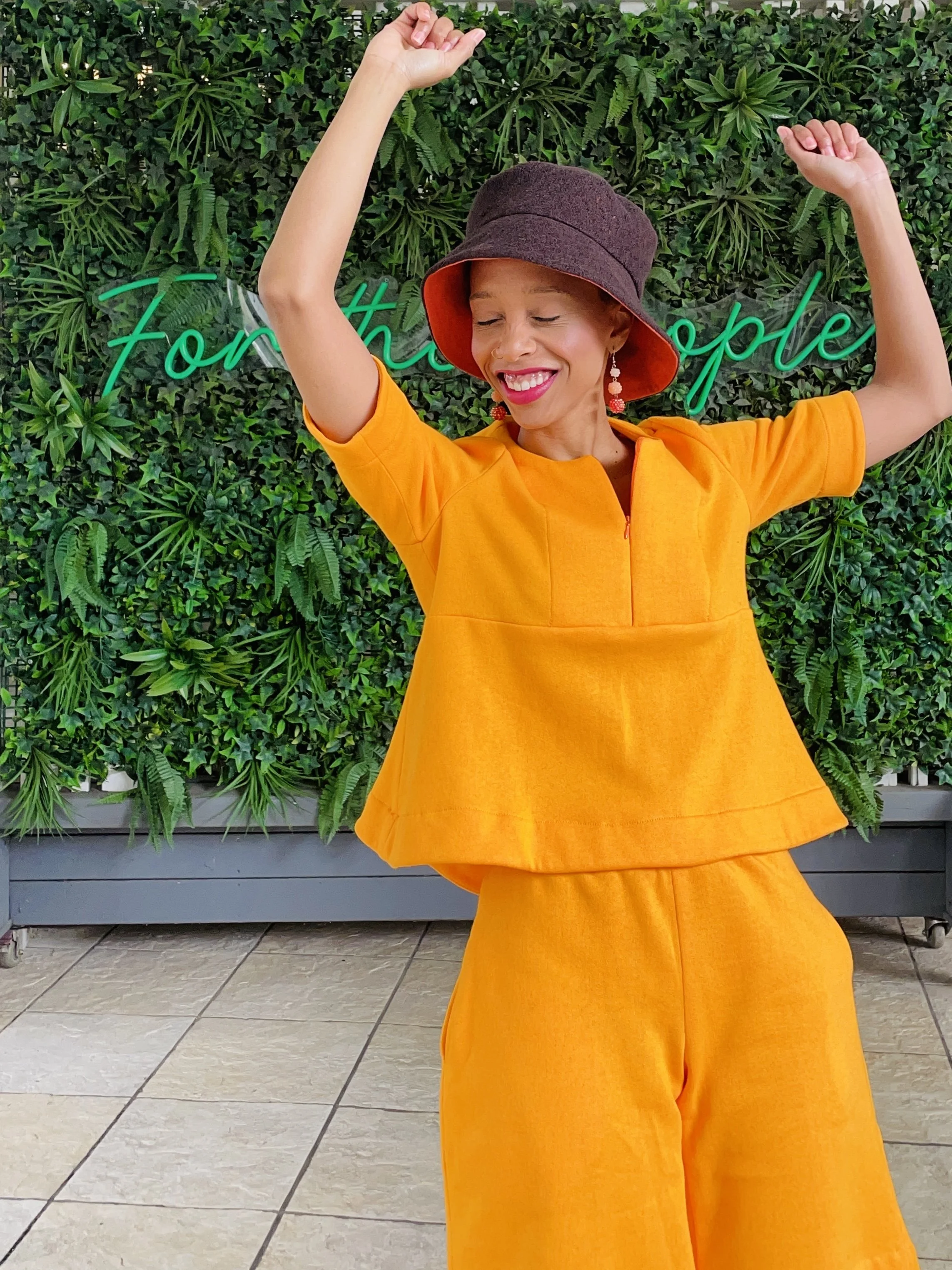 sew orange cotton fleece sweater, sew shorts