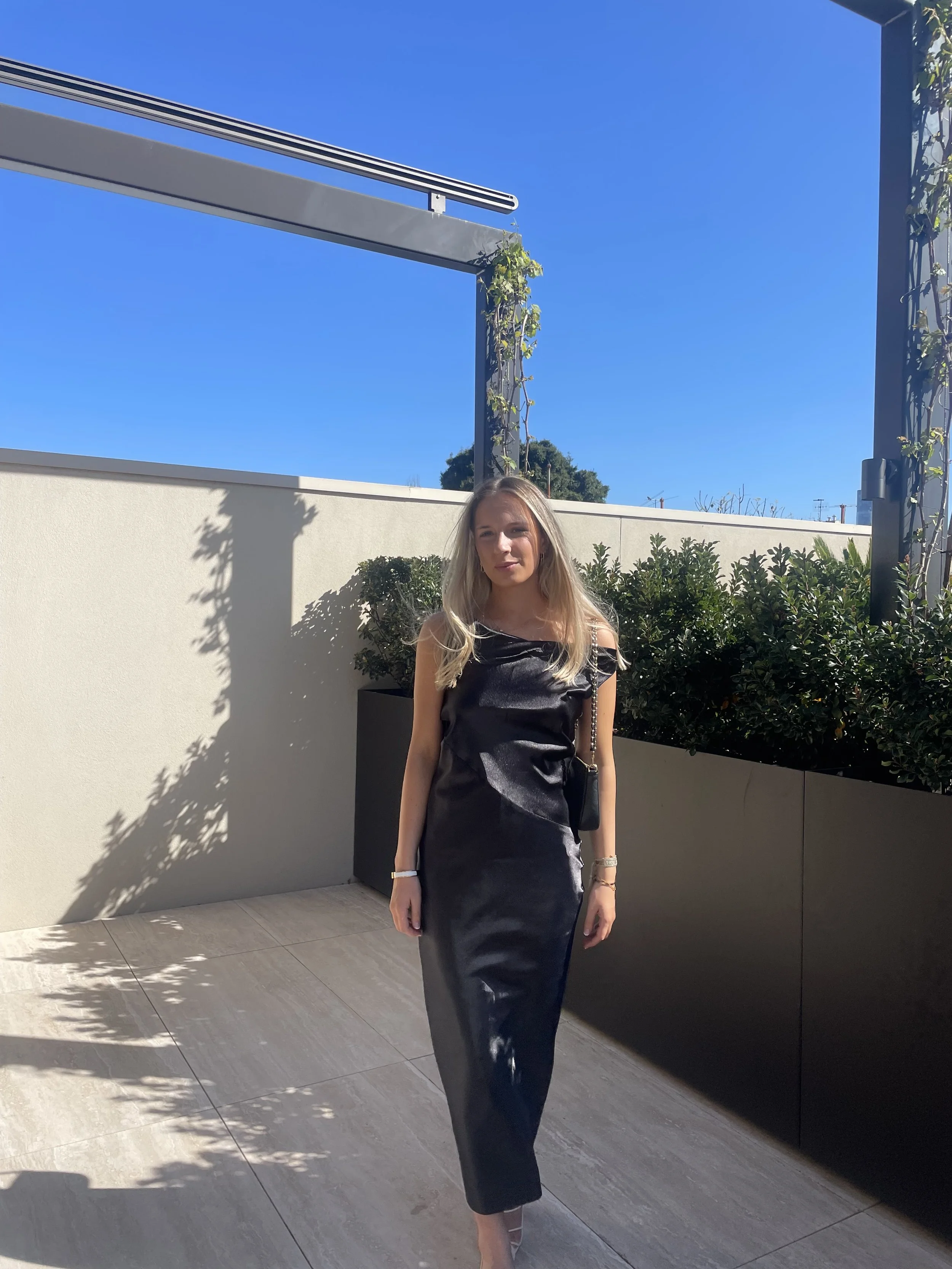 black slip dress