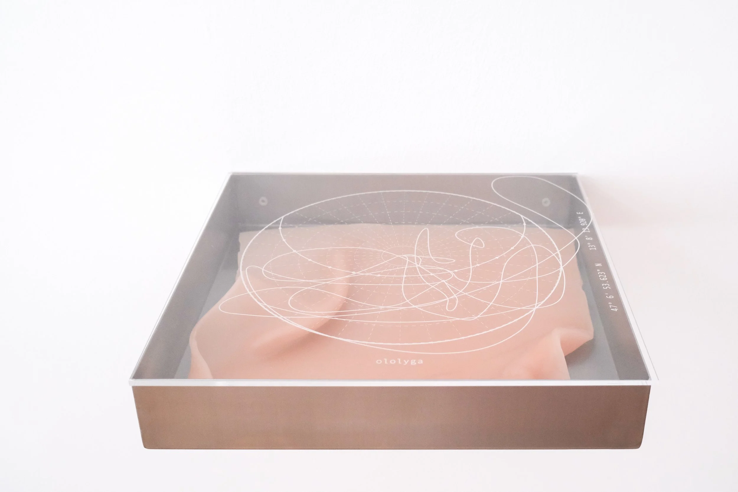 Stainless steel, wax, engraved acrylic, 36 x 36 x 6 cm. 2026.