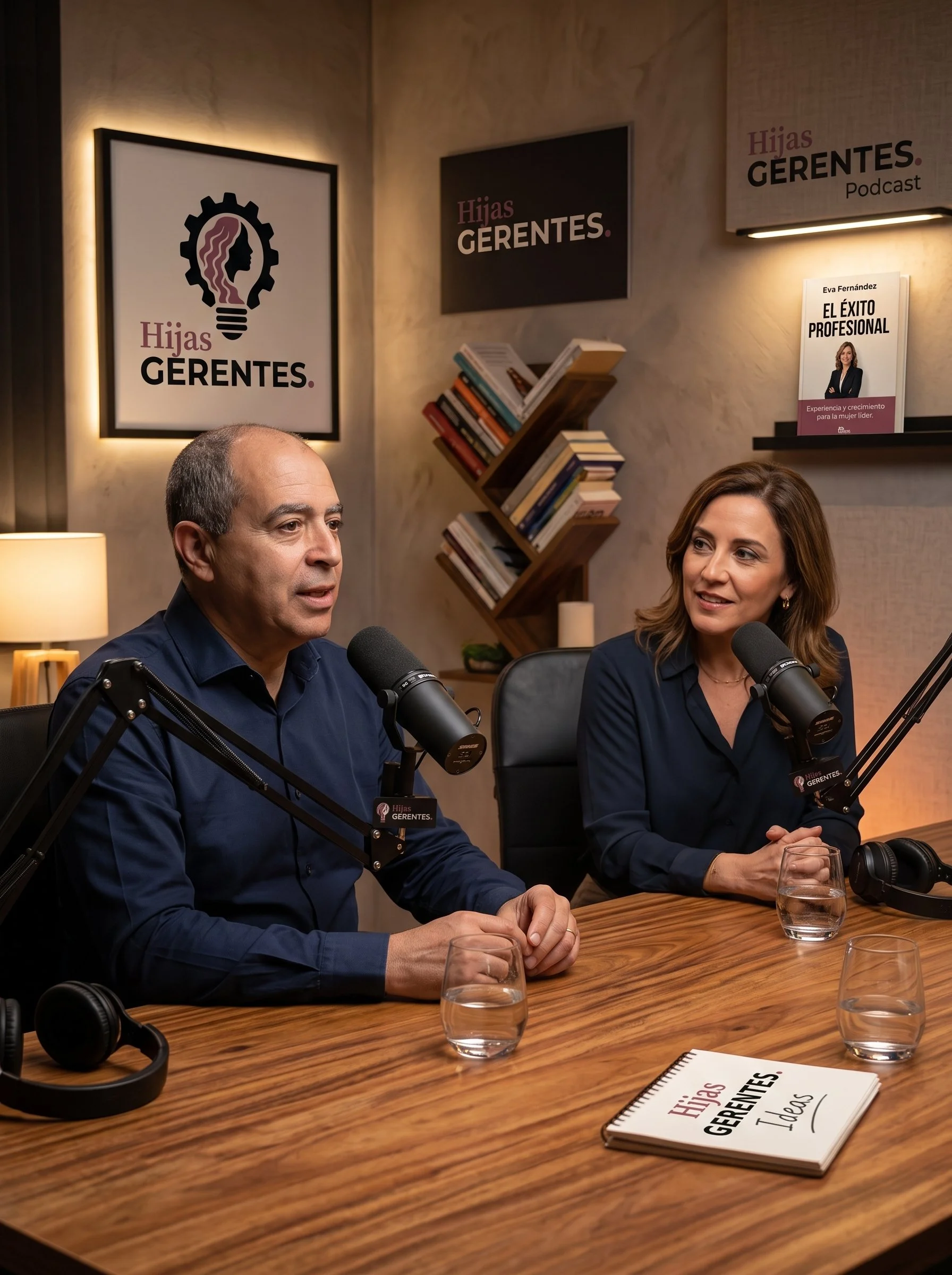 Mario Fabián GALLART, Director de Hijas GERENTES, compartiendo espacio de producción de podcast con la locutora.