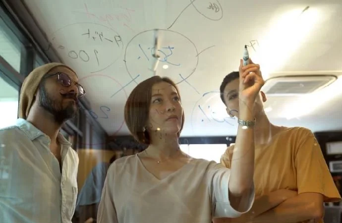 Tablero de inspiración en sala de juntas, en artículo de estrategias para el crecimiento en tiempos de cambio, por Mario Fabián GALLART, para ecosistemas Hijas GERENTES.