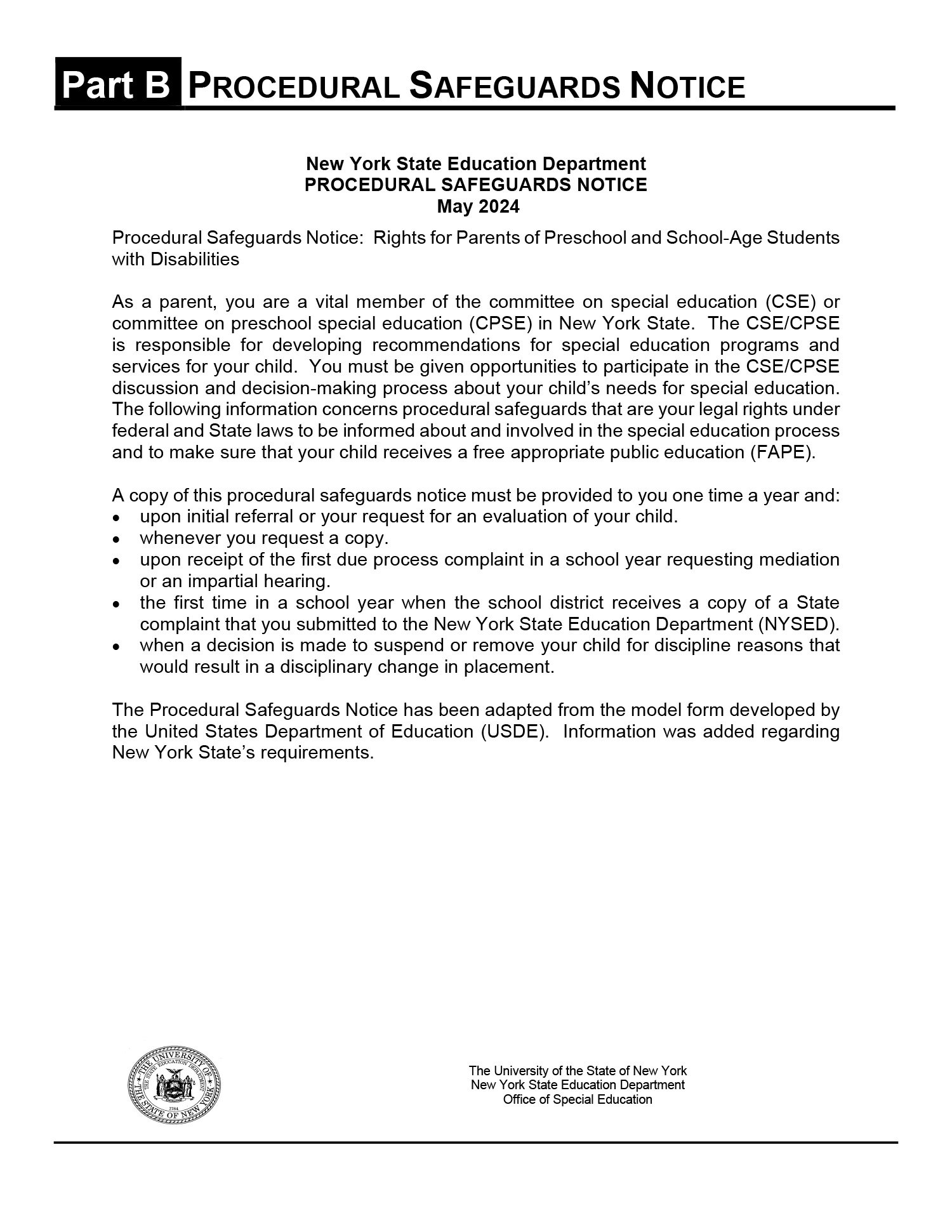Rights of Children with Disabilities (NYS)