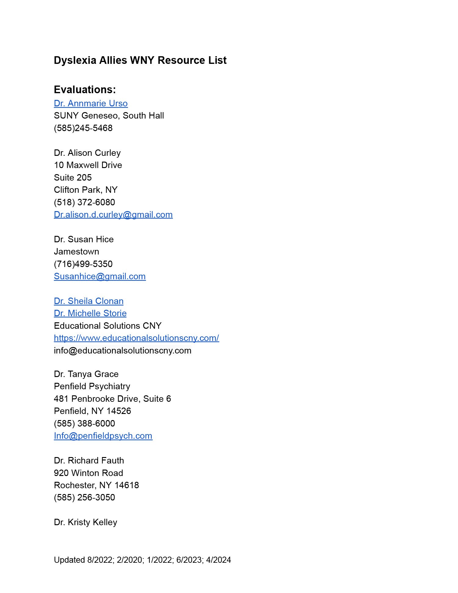 Dyslexia Resource List