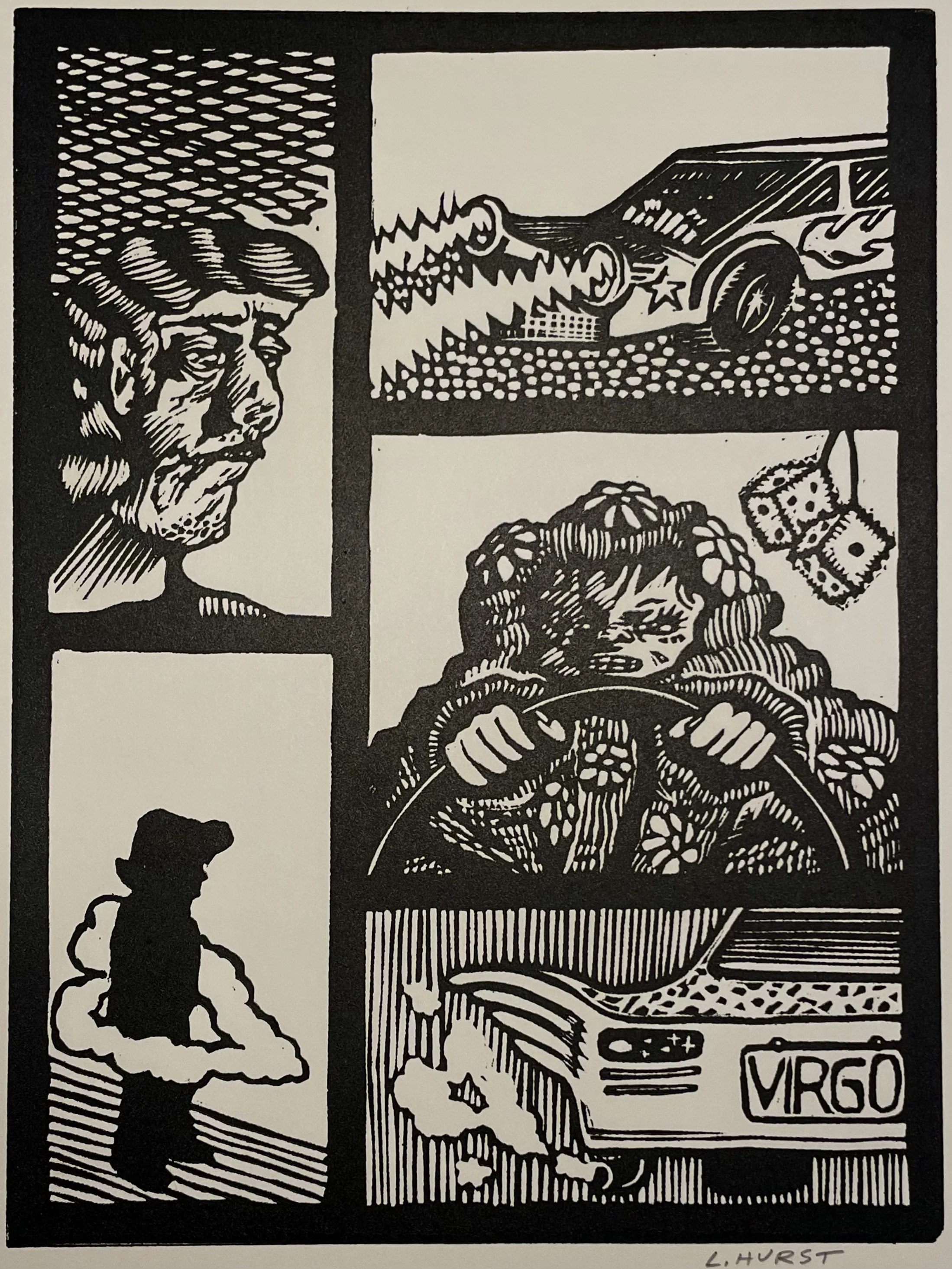 "September" (6x8) linocut print, 2025