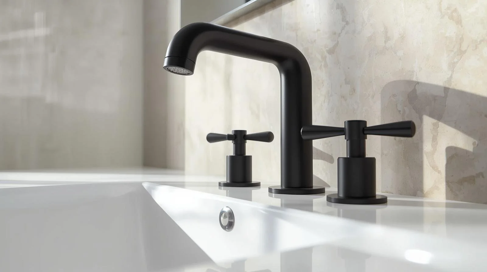“Matte black bathroom faucet and hardware upgrade for a modern DIY bathroom makeover.”
