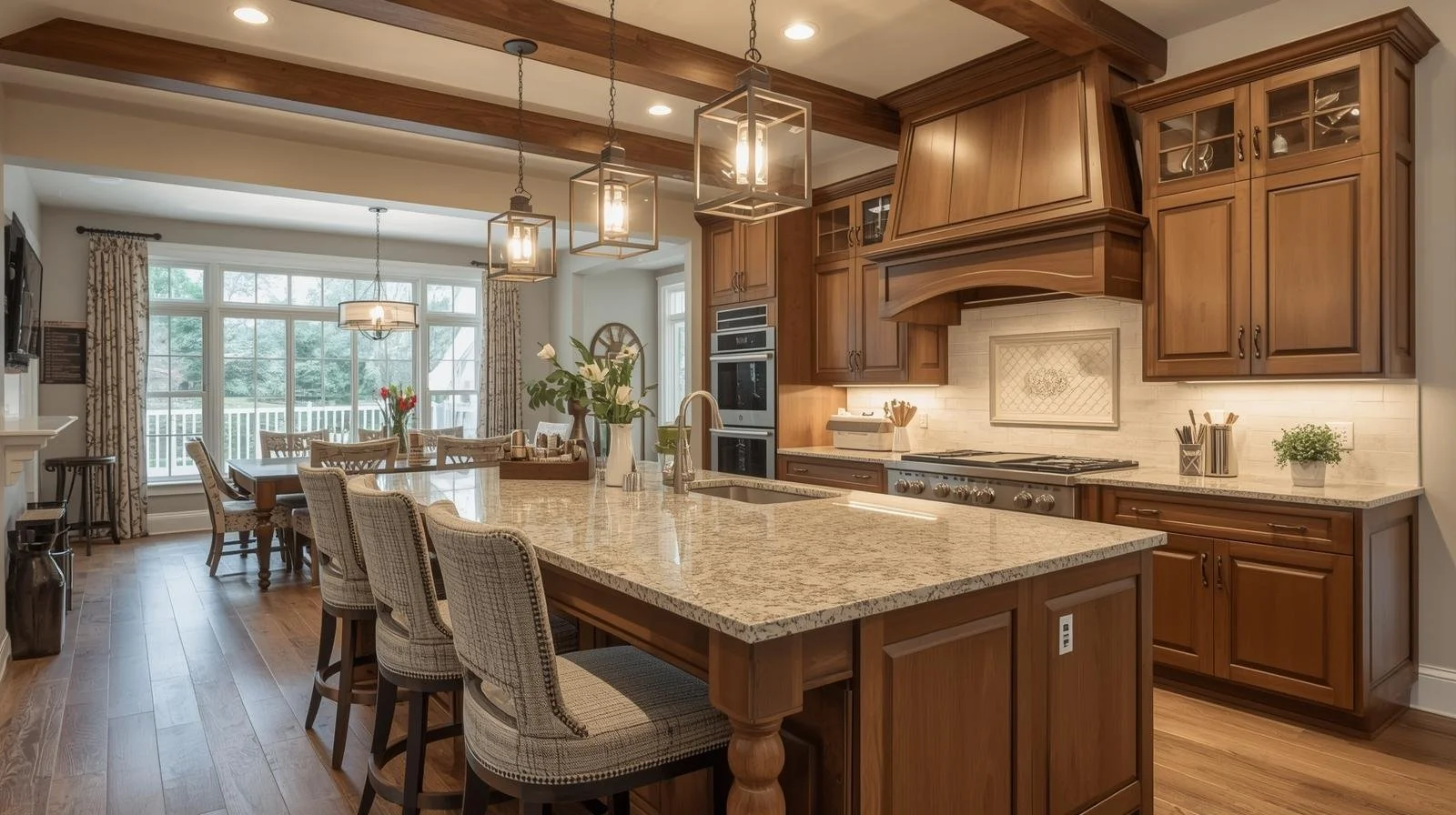 2025 kitchen remodel idea with oversized multifunctional island and pendant lighting.