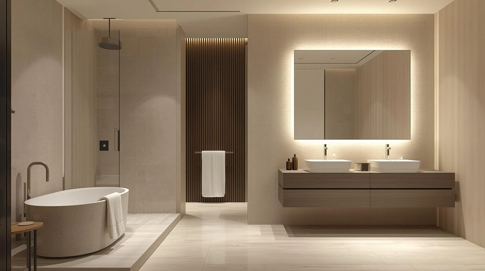 master bathroom modern remodel • floating vanity ideas 2025 • LED mirror bathroom design