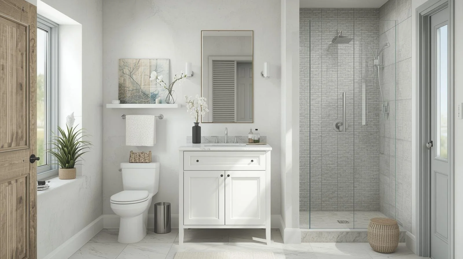 Bathroom plumbing layout ideas and space-saving remodel tips for small and mid-range bathrooms, featuring smart faucet placement and functional design.