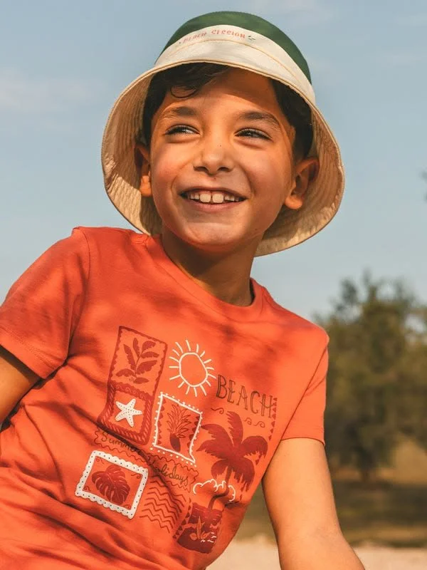 T-shirt orange imprimé palmiers Garçon.jpeg