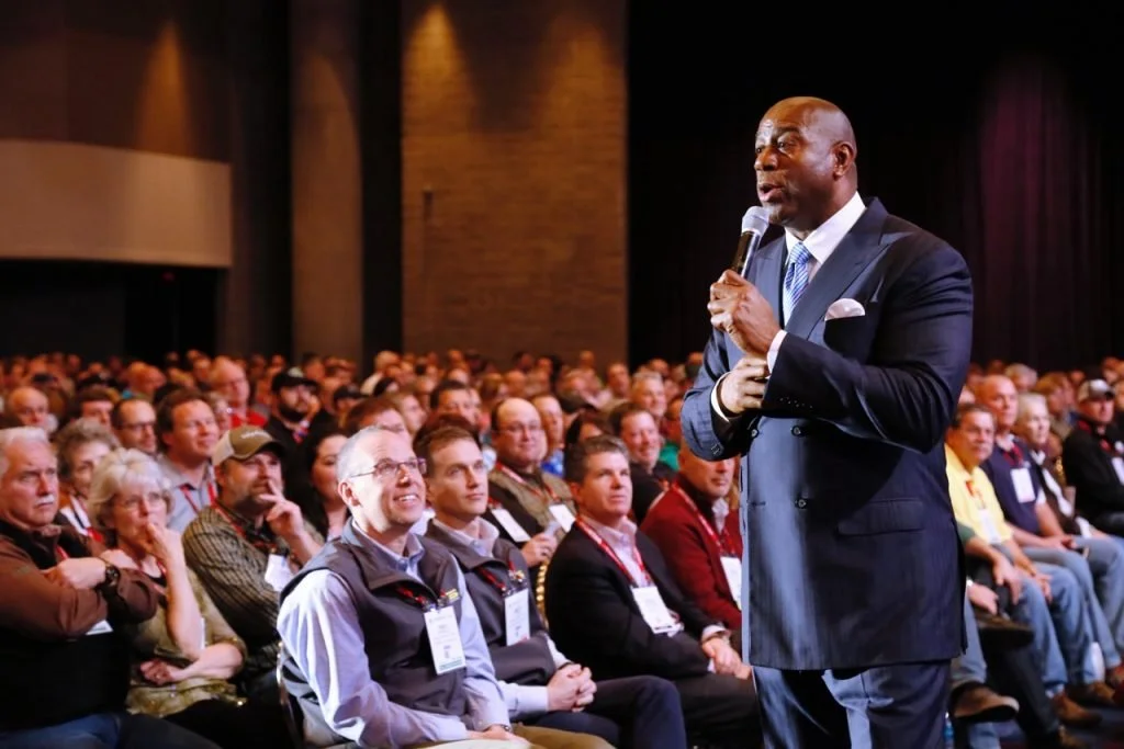 Attendees inspired by Magic Johnson at a motivational conference in Goderich.
