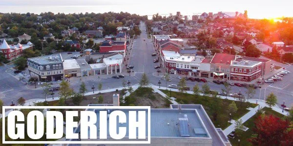 A beautiful sunset over downtown Goderich, Ontario, known for its charming octagonal town square. Streaming Inc. provides live streaming and video production for events in this picturesque town.