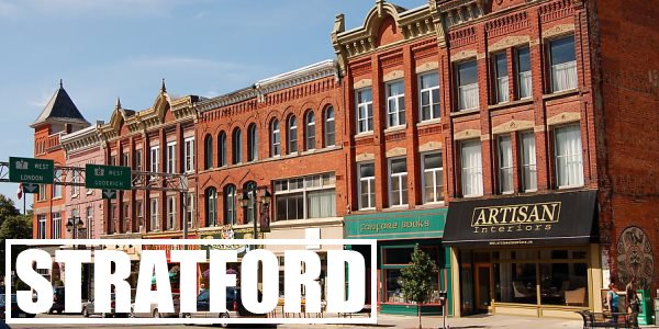Stratford, Ontario's charming main street basking in the sun. Streaming Inc. helps local businesses and theaters elevate their events with professional live streaming and video production.