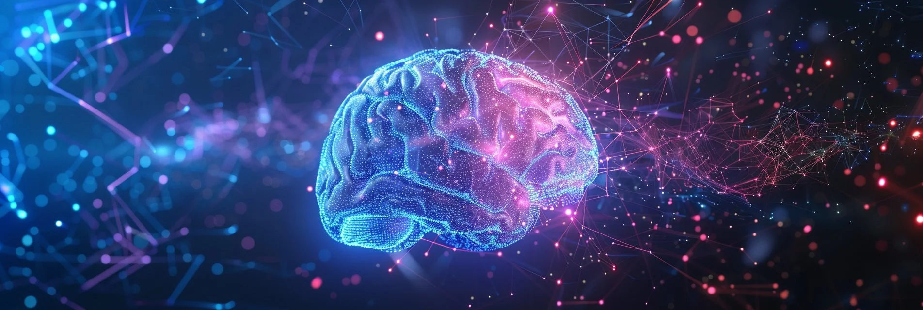 A futuristic digital brain glowing with blue and purple energy pulses, representing high-fidelity streaming and neurological audience engagement for Streaming Inc.