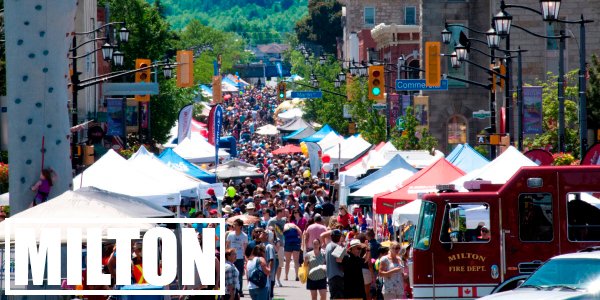 A bustling farmers market in sunny Milton, Ontario. Streaming Inc. provides live streaming and video production support for community events and businesses in this growing town.