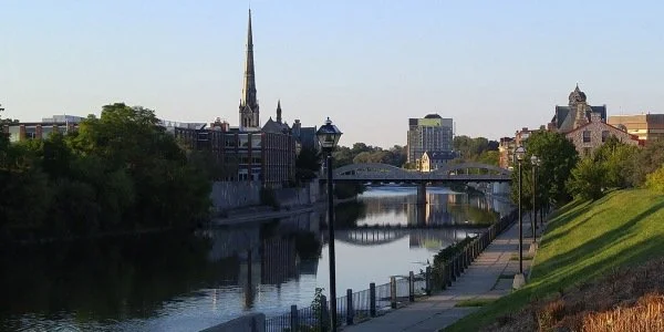 The beautiful Central Presbyterian Church in Cambridge, Ontario. Streaming Inc. helps places of worship like this one expand their reach and connect with their community through live streaming and virtual events.
