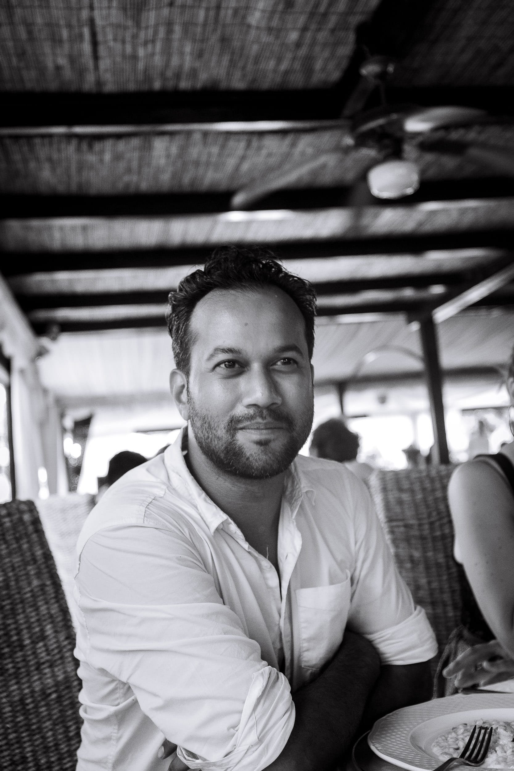 Portrait of the photographer and filmmaker Djuneid Dulloo at Valoa Films, in Venice Italy.