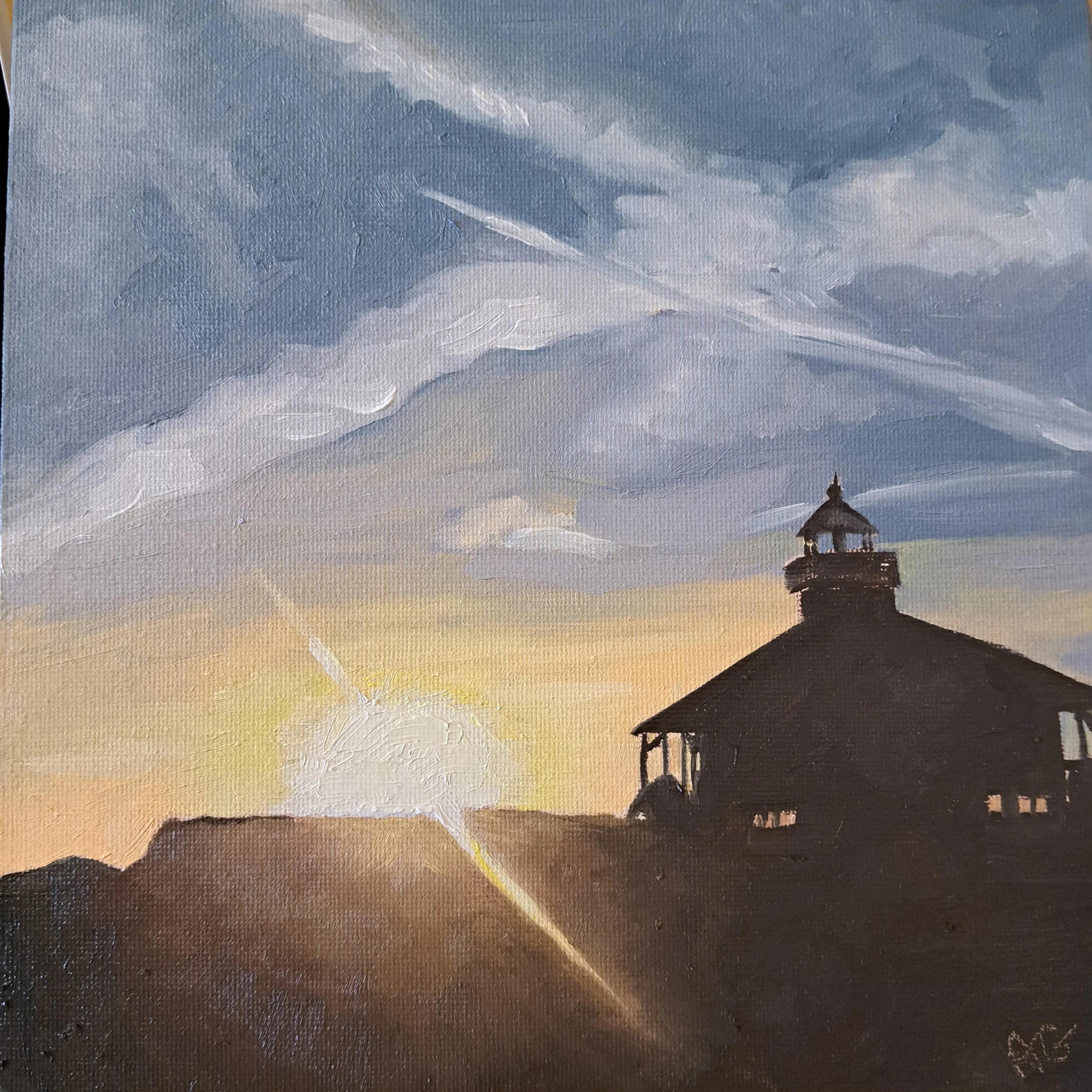 Day 9: Sunset at Boca Grande Lighthouse, Florida, 2024. Oil on canvas board - 8 x 8 in / 20 x 20 cm. - SOLD