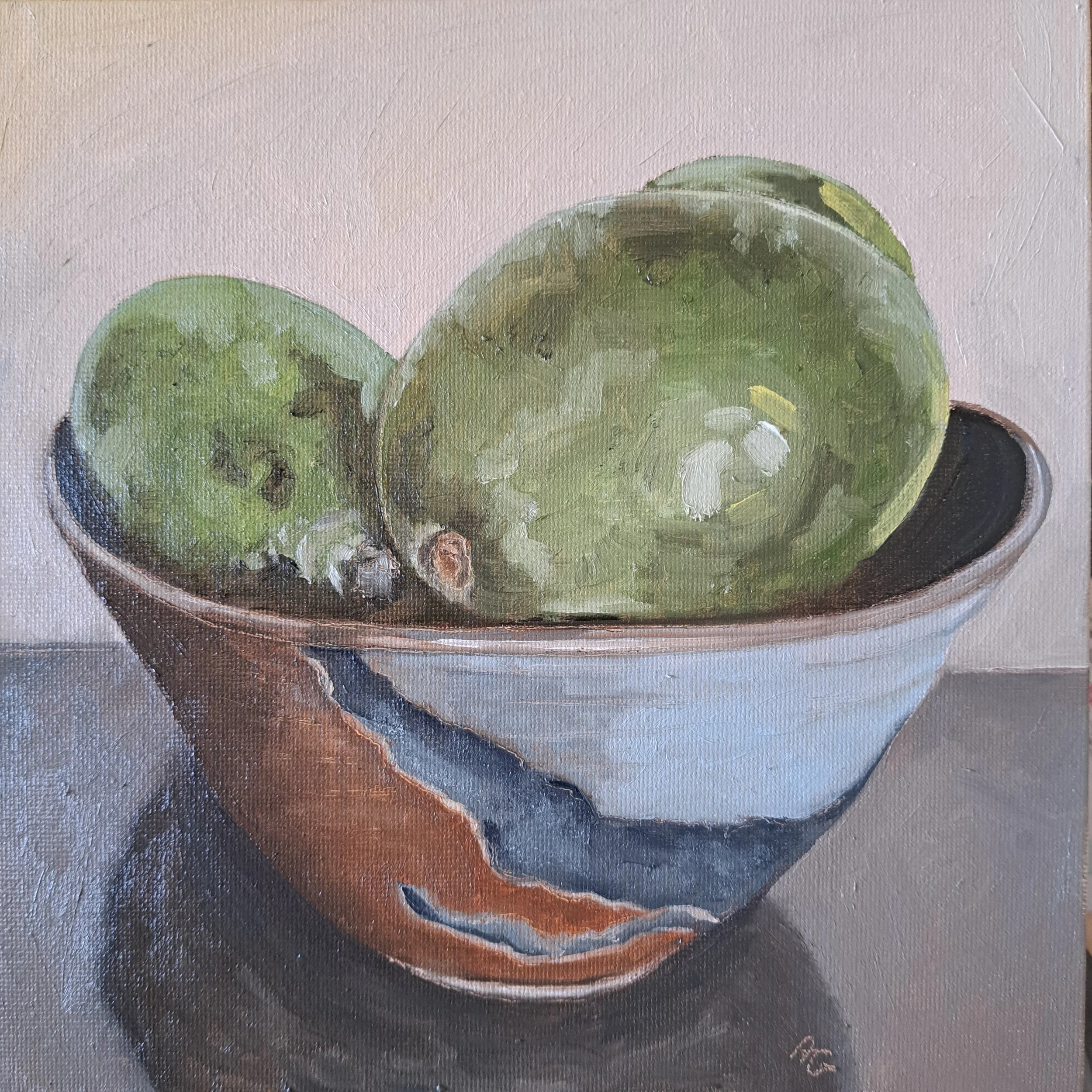 Day 18: Avocadoes, 2024. Oil on canvas board - 8 x 8 in / 20 x 20 cm.