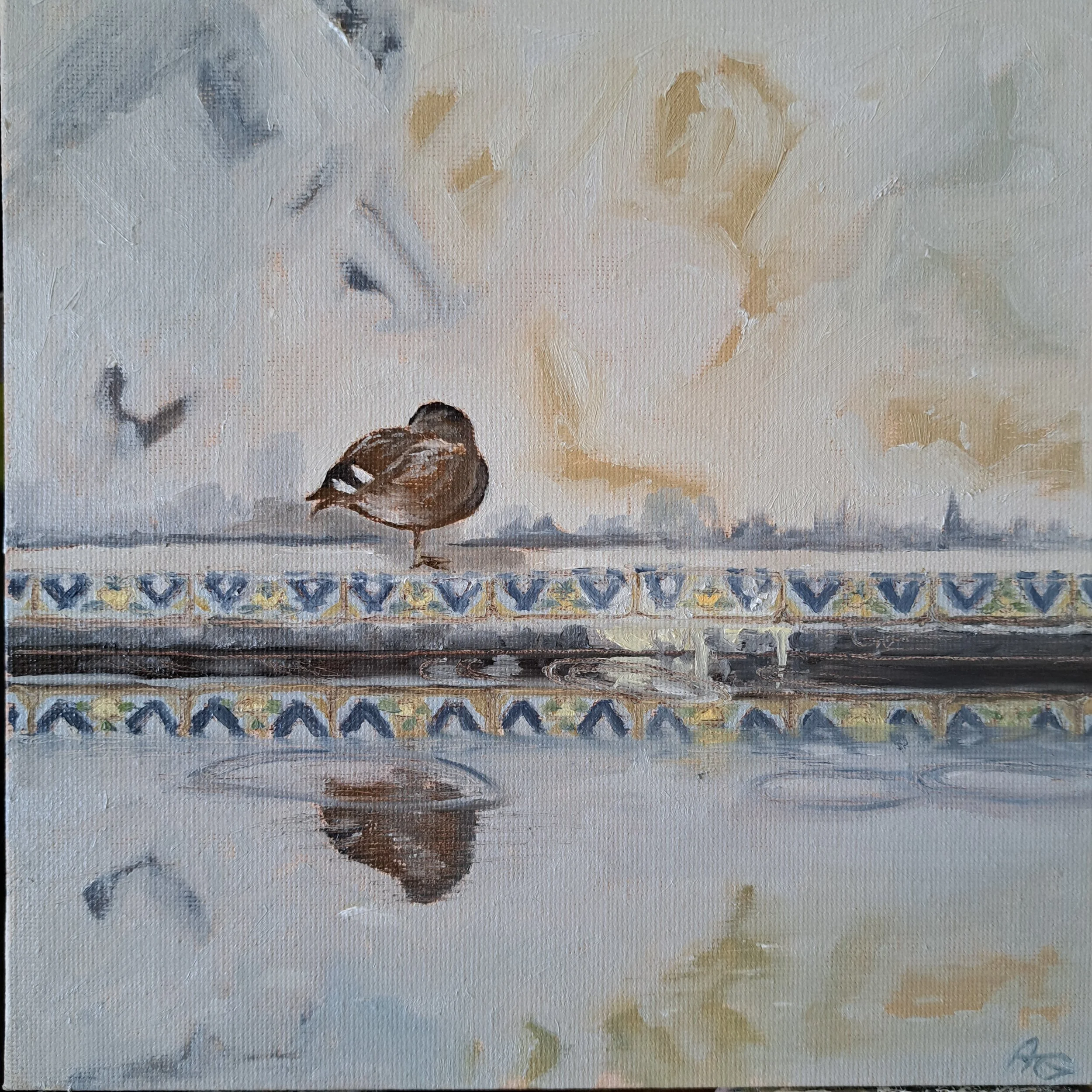 Day 14: Rest and Reflection at Real Alcázar, Seville, Spain, 2024. Oil on canvas board - 8 x 8 in / 20 x 20 cm.