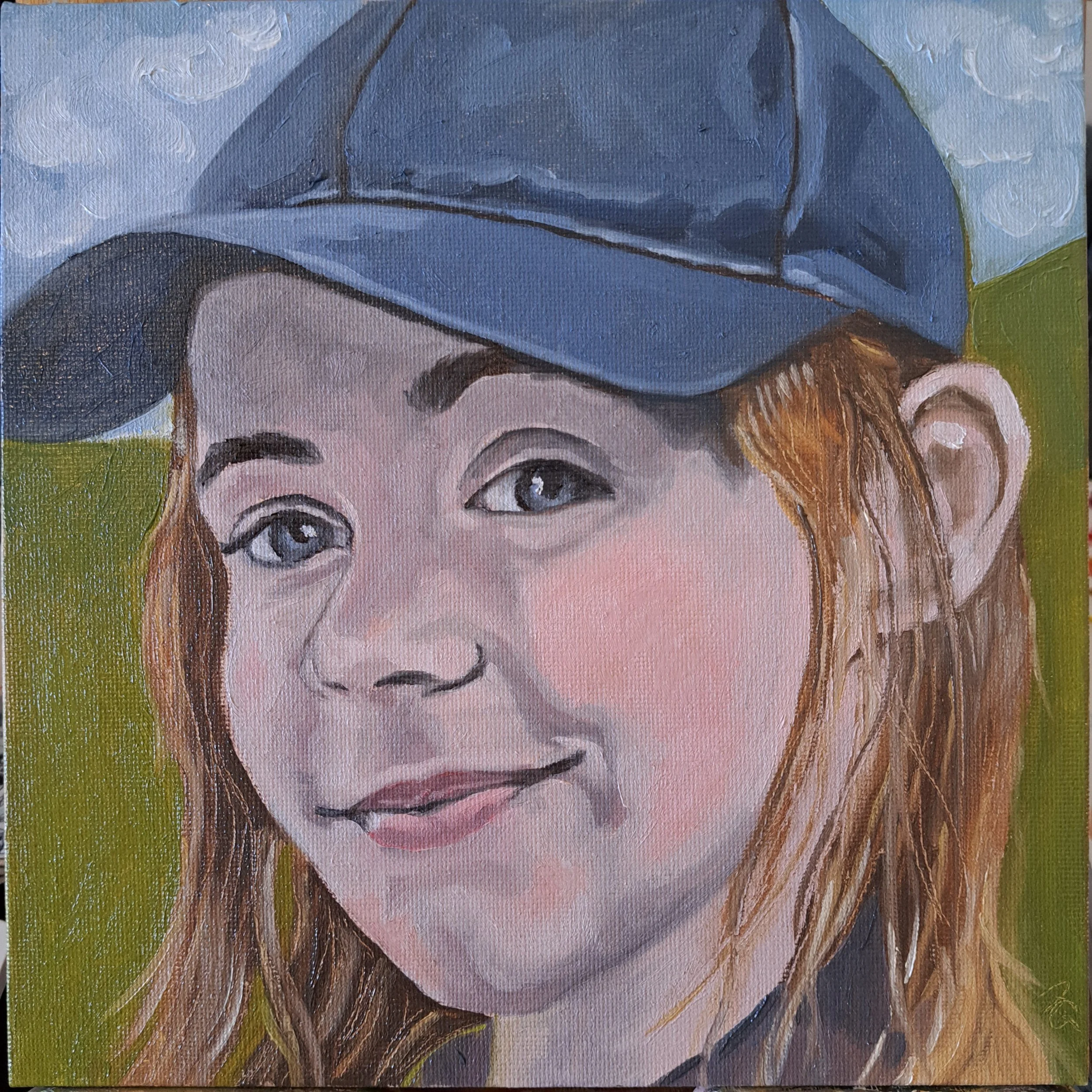 Day 12: Head in the Clouds, 2024. Oil on canvas board - 8 x 8 in / 20 x 20 cm.