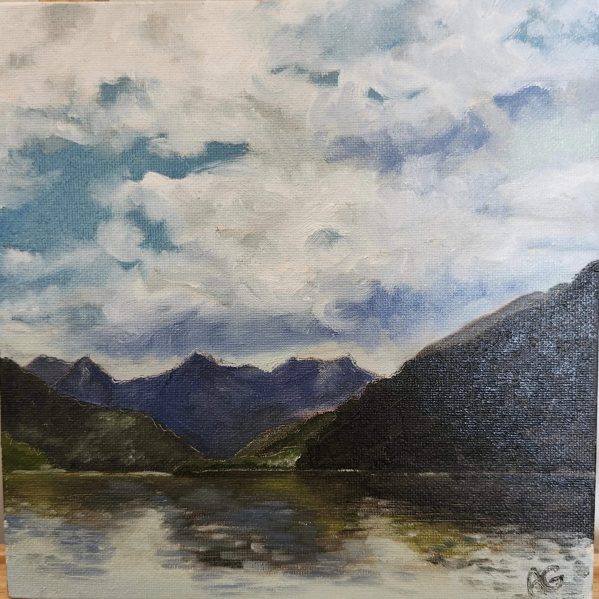 Abraham Lake, Alberta, 2024. Oil on canvas board - 8 x 8 in / 20 x 20 cm. - SOLD