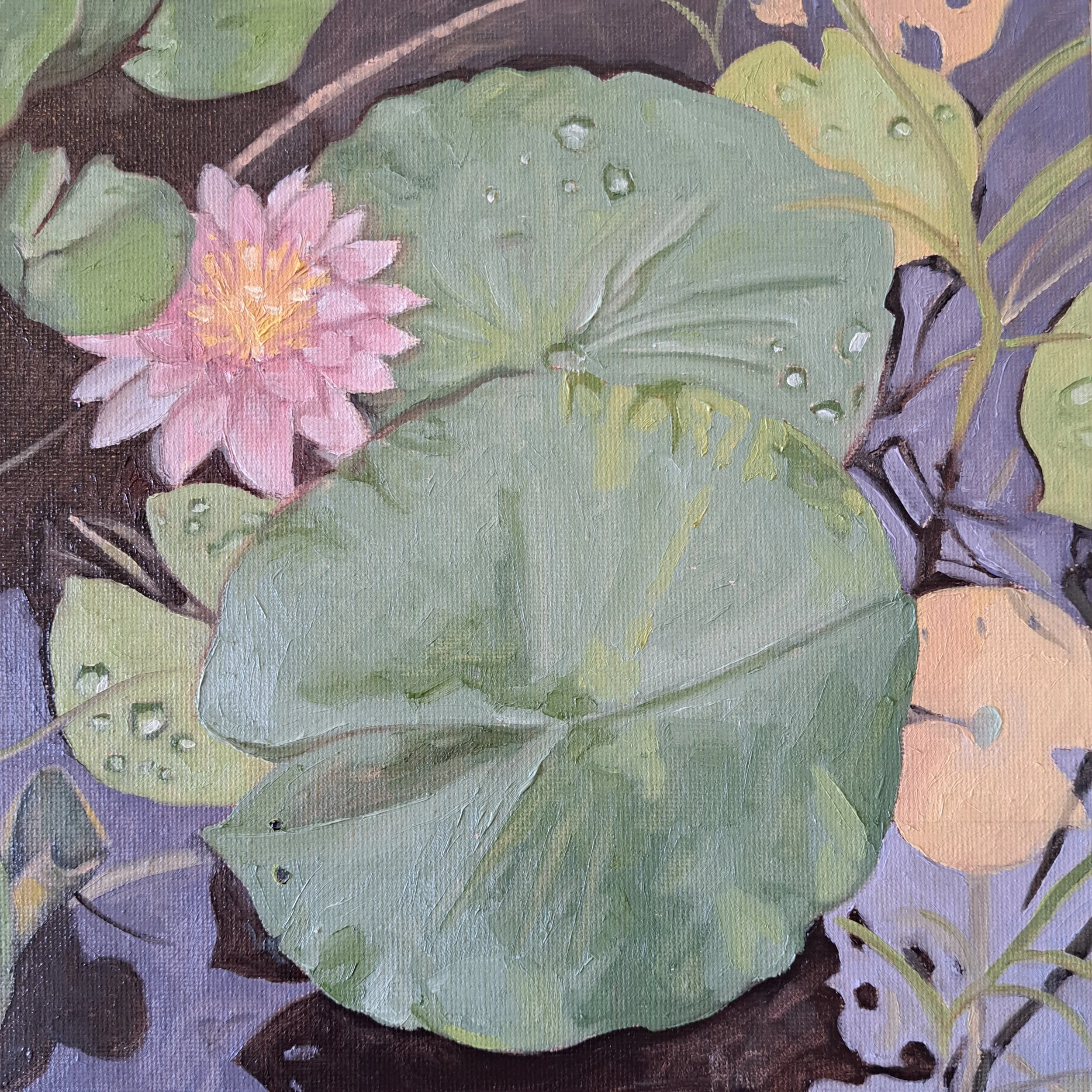 Day 29:. Lilypads, 2024. Oil on canvas board - 8 x 8 in / 20 x 20 cm. - SOLD
