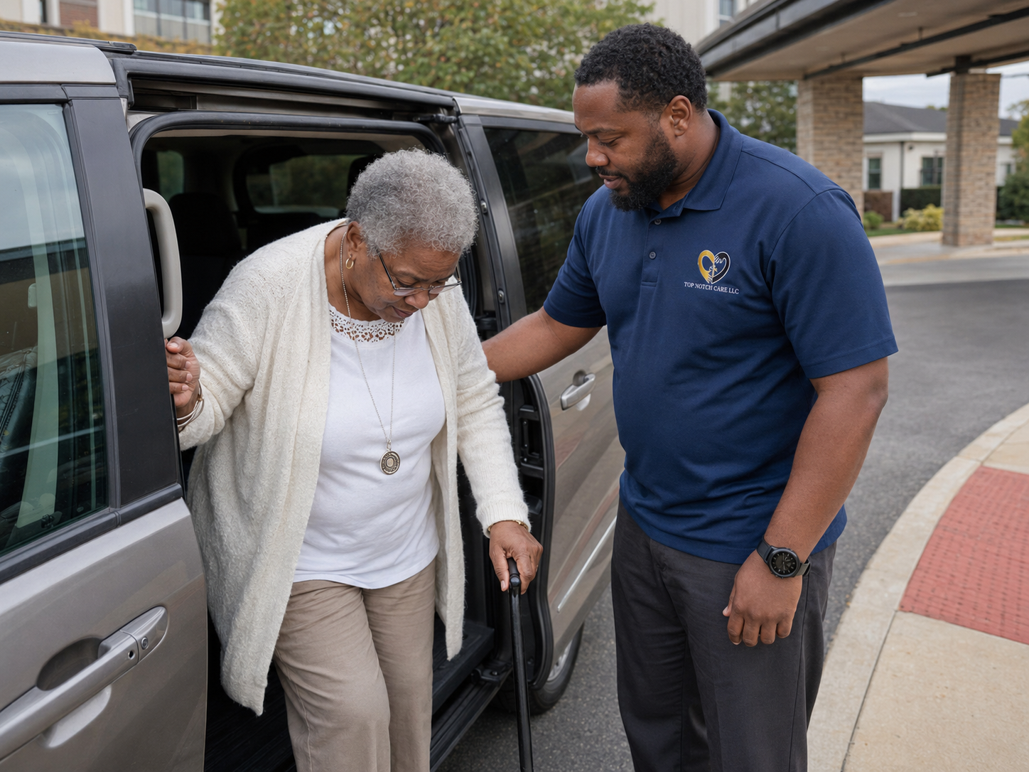 Non-Medical Transportation: safe assistance entering/exiting a passenger minivan