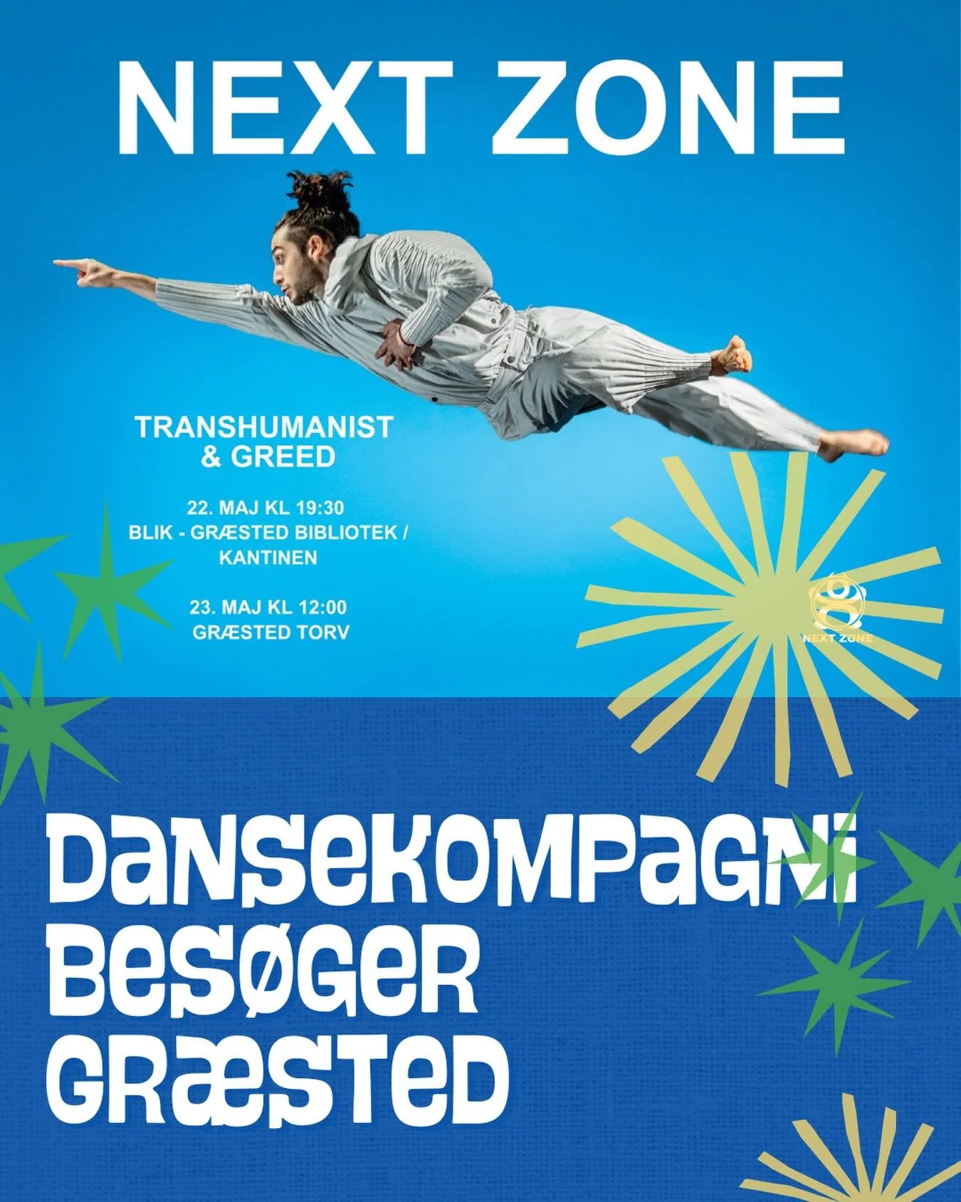 🌟Dansekompagniet NEXT ZONE kommer til Gr&aelig;sted med de fysiske og intense danseperformances TRANSHUMANIST og GREED.

Oplev moderne dans med kant, energi og st&aelig;rke temaer om mennesket, kroppen, fremtiden og vores gr&aring;dighed.

📍 22. ma