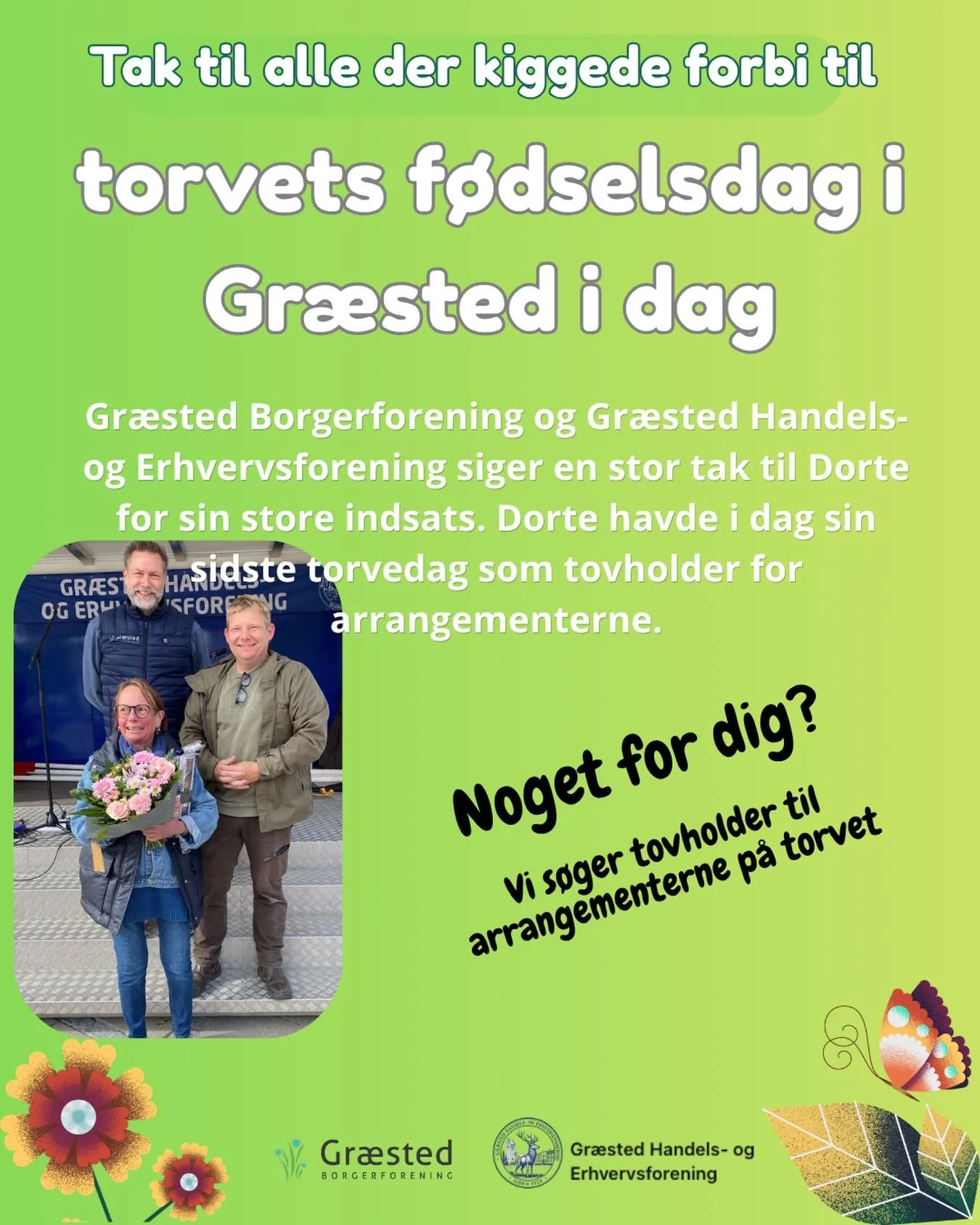 🌟Tak til alle der m&oslash;dte op til &aring;rets sidste torvedag. Der blev ogs&aring; sagt en stor tak til Dorte Henningsen der gennem mange &aring;r, har v&aelig;ret tovholder p&aring; torvedagene. 
#gr&aelig;sted #gr&aelig;stedtorv #f&aelig;lless