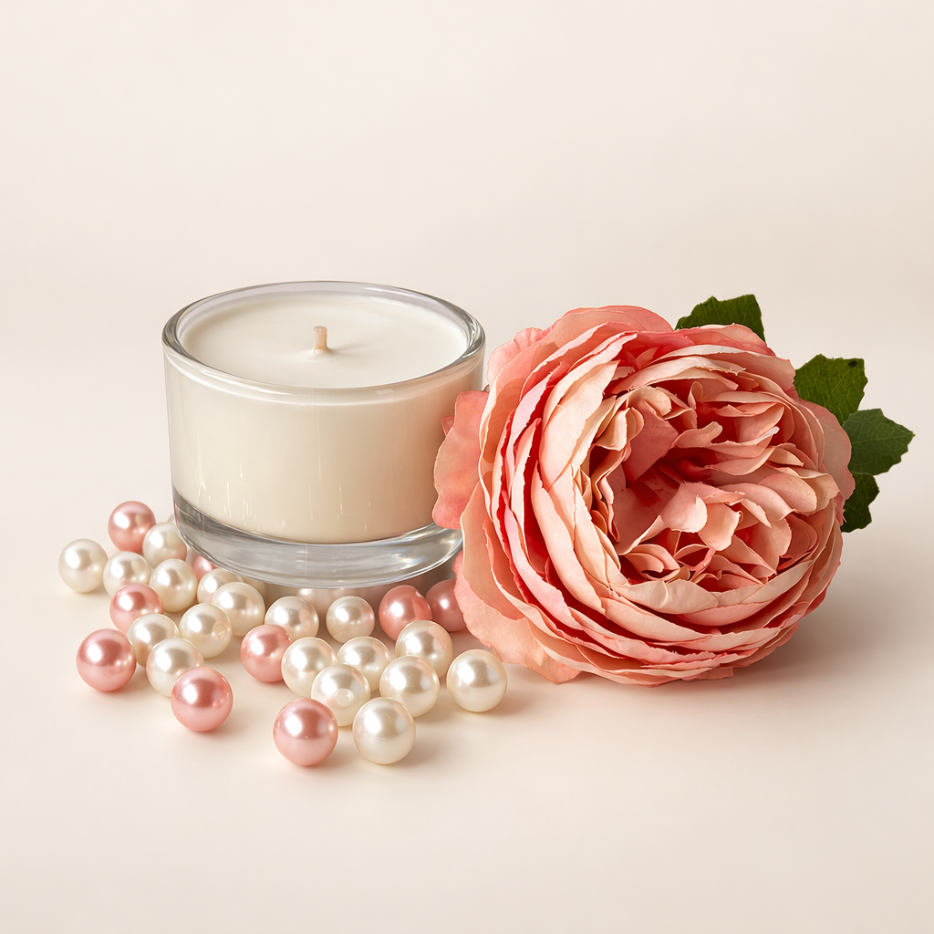 Elegante Stillleben mit Kerze und Perlen.png
