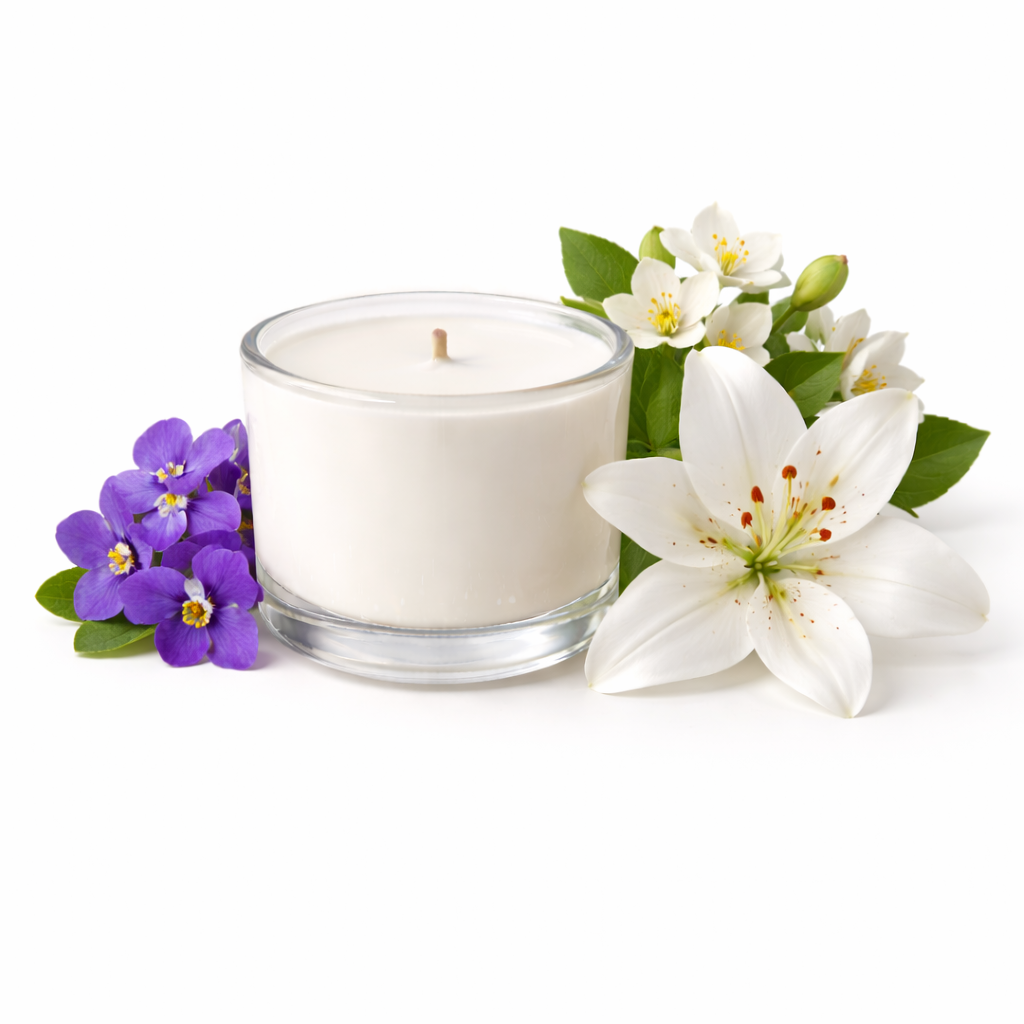 Kerze und Blumenarrangement in Harmonie.png