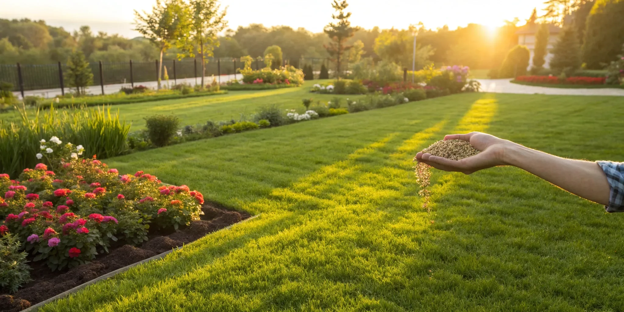 Sowing a custom grass seed blend by hand for a perfect lawn.