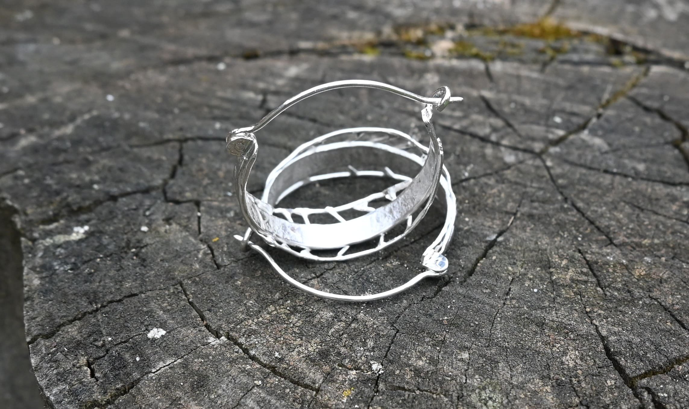 sterling silver leaf hoop earrings creoles botanical jewellery -grow & bloom spring summer 2025 - handcrafted