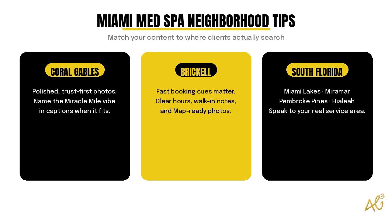 Miami med spa neighborhood tips for Coral Gables, Brickell, and South Florida cities like Miami Lakes, Miramar, Pembroke Pines, and Hialeah