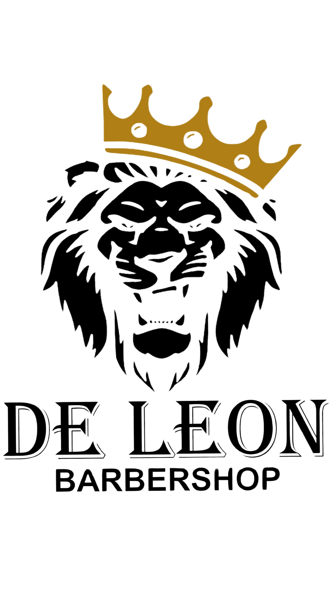 Logo for De Leon Barbershop featuring a lion with a crown.