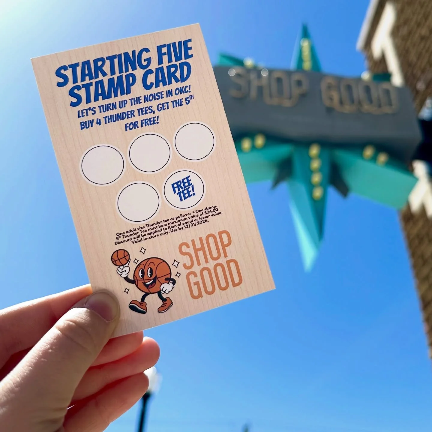 Introducing the Starting Five Stamp Card!

Get a head start on your Thunder tee collection. Buy 4 Thunder tees, get the 5th one for free with this special stamp card! Anyone who makes a Thunder purchase gets a card! (While supplies last.)

Come get y