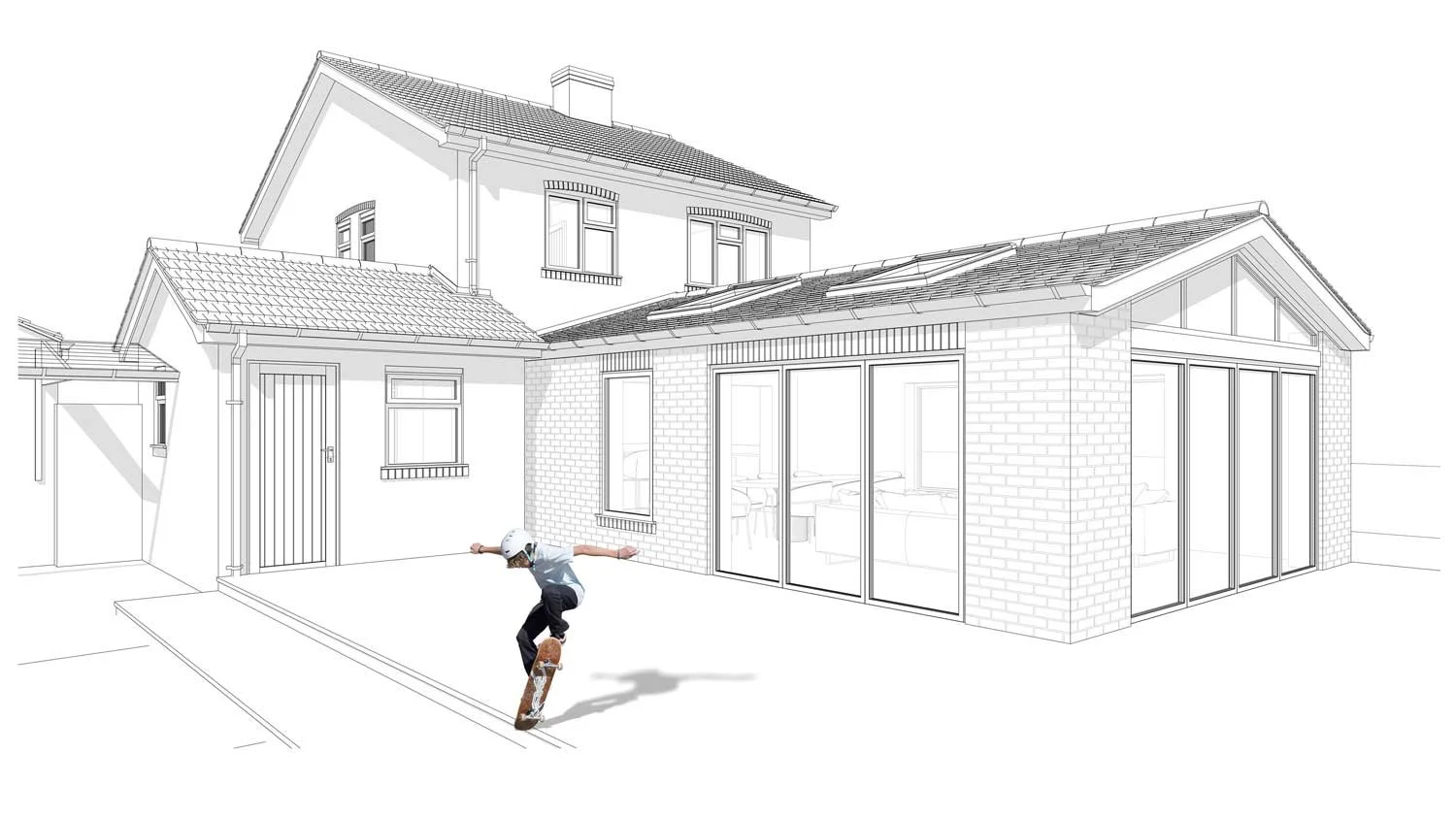 Larger home extension in Birmingham creating a seamless open-plan layout. McTernan Design enhances family living by combining kitchen, dining, and lounge spaces, delivering modern layouts that prioritise connection and versatility for everyday use.