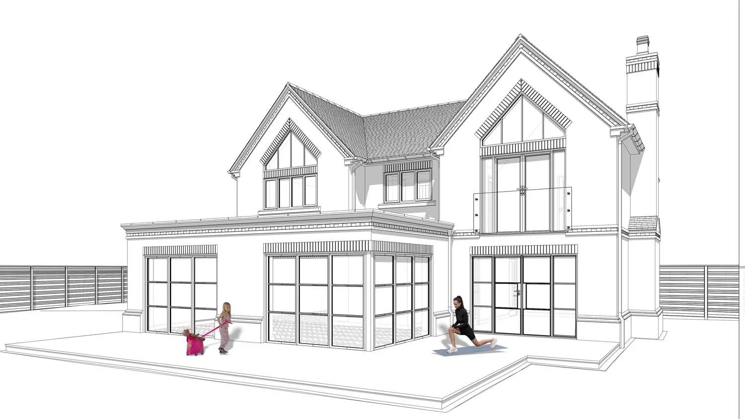 Orangery in Birmingham featuring Crittall doors and windows for natural light and a sleek aesthetic. McTernan Design creates architectural plans that blend modern style with a seamless indoor-outdoor connection, ideal for elegant family living.