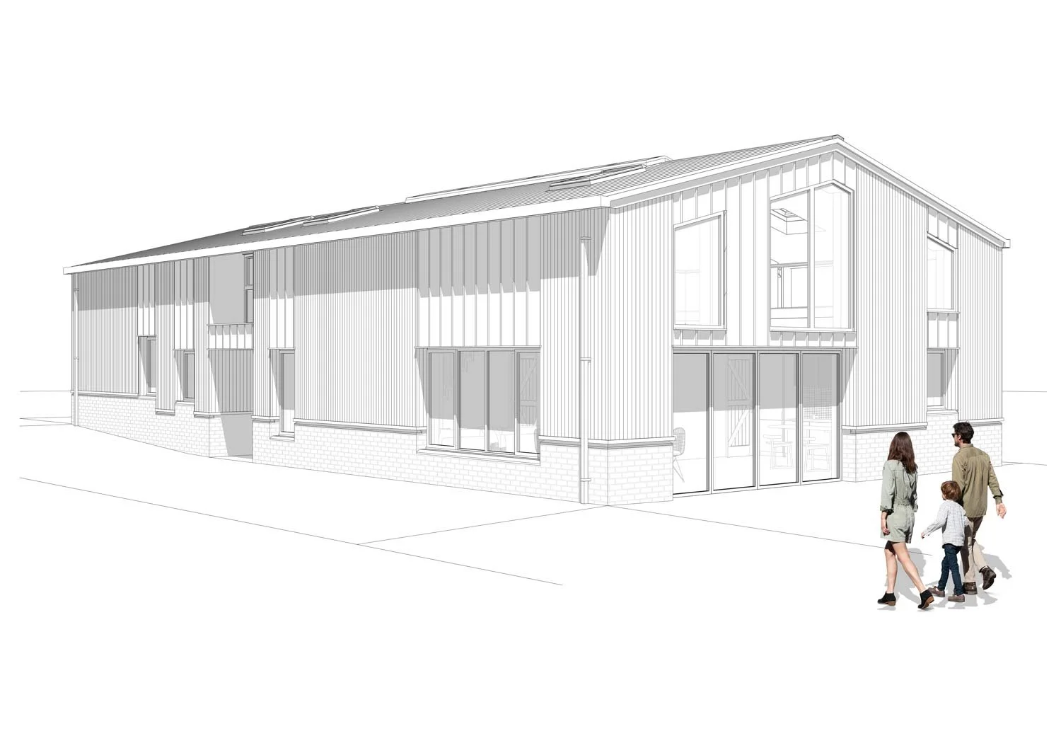 Barn conversion in Bromsgrove with a standing seam roof and durable cladding, balancing modern design with rural charm. McTernan Design prepares planning drawings and building regulation plans for Green Belt developments with contemporary finishes.