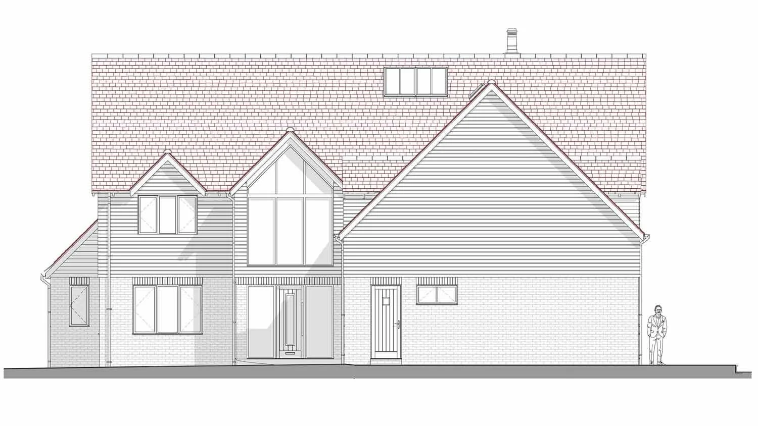 Warwickshire planning application drawings for a luxurious replacement home in the Green Belt. The elevations show a combination of reclaimed brick and feather edge boarding.