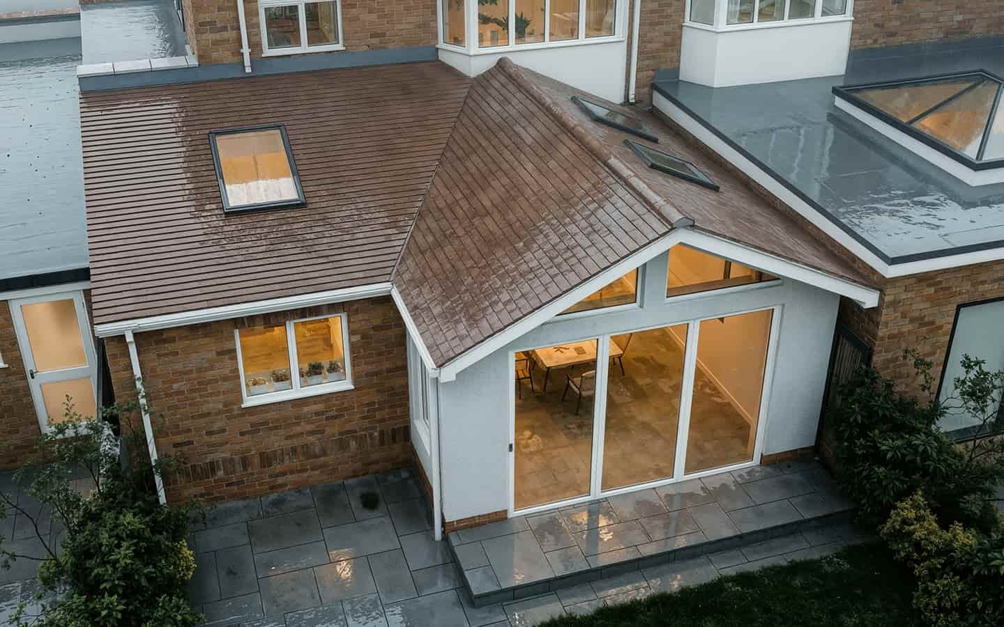 An L-shaped single-storey rear extension roof visual demonstrating design intent to our client during the concept design.