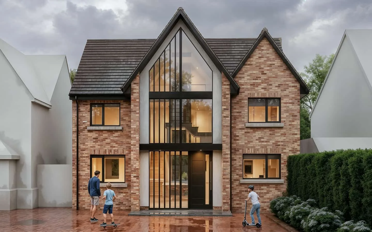 A triple-height glazed front extension, a loft conversion and new brick slip wall cladding to increase the curb appeal.