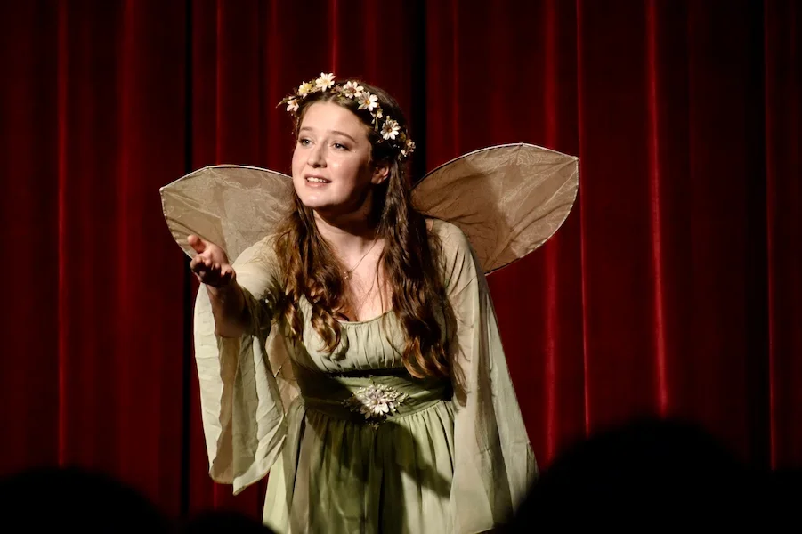 Actress as the Spirit of Sherwood in a panto performance of Robin Hood
