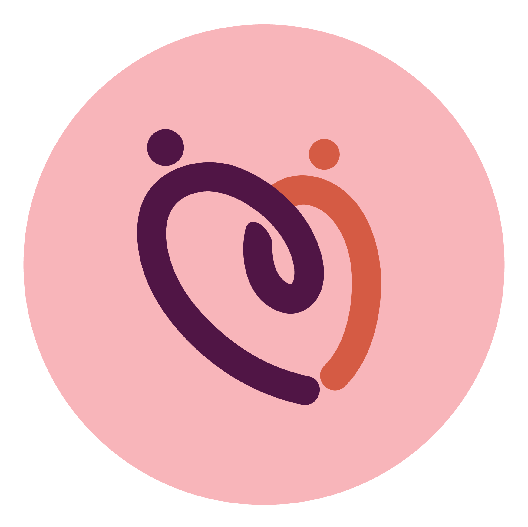 Therapy in Kitchener, An abstract graphic consisting of a pink circle with black and orange curved lines and dots inside, forming a stylized design. Logo of Seira Therapy