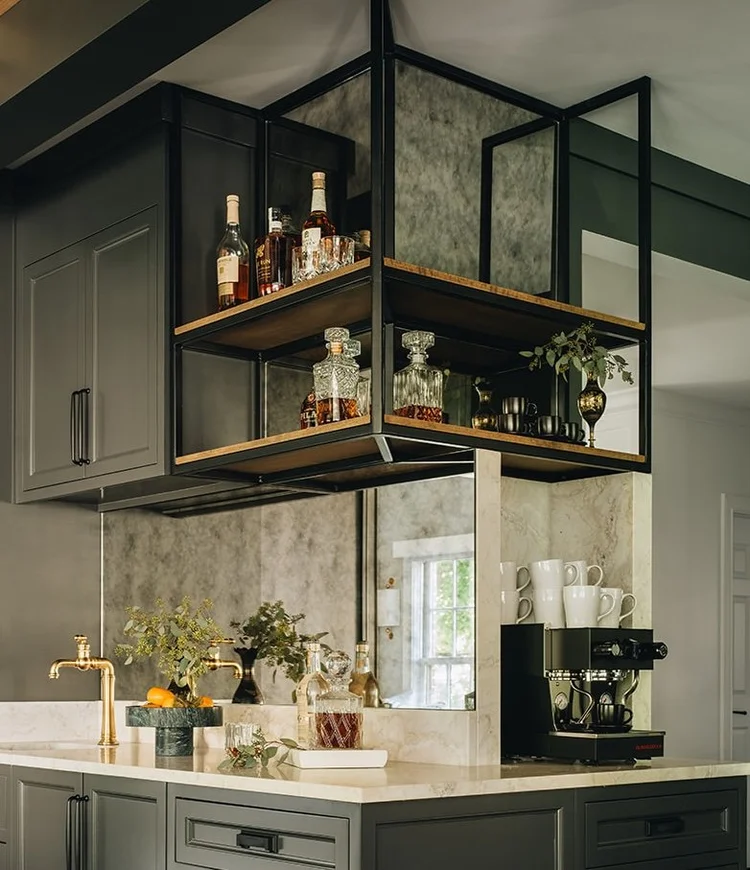 Elegant Dining Room with Octagonal Ceiling & Wet Bar — Sarah Coe Design ...