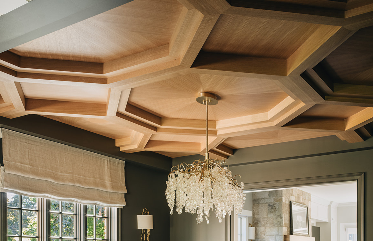 Elegant Dining Room with Octagonal Ceiling & Wet Bar — Sarah Coe Design ...